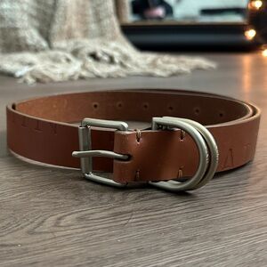 AllSaints Brown Leather Belt with Matte Silver Hardware